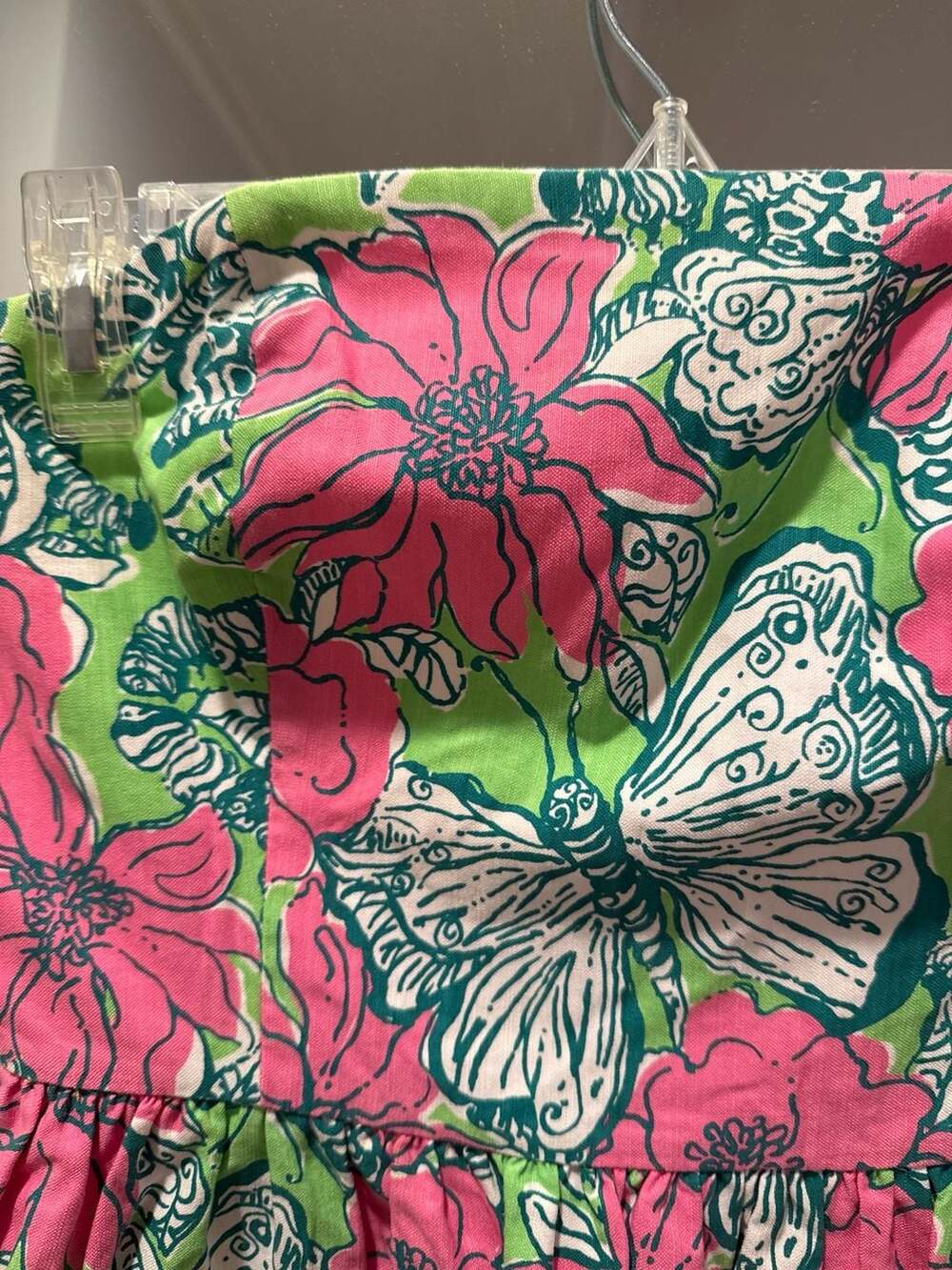 Lottie Strapless Dress in Green Bloomin Cacoonin Floral Butterfly Print - Picture 4 of 10